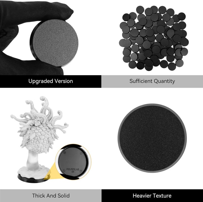 FIGURESLAB Store 100PCS 40mm/1.57inch Textured Plastic Black Round Miniature Bases, Model Base for Gaming Miniatures or Wargames Table Top Games - Image 4
